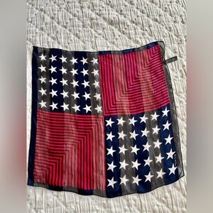 Vintage‎ Echo 100% Silk Scarf Stars & Stripes Semi Sheer Red White Blue 21X21